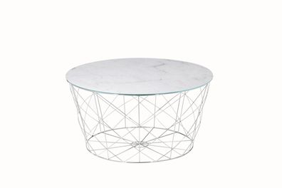 Tisch Couchtisch Durchmesser 80 cm Metall und Glas Chrom/ Weiß
