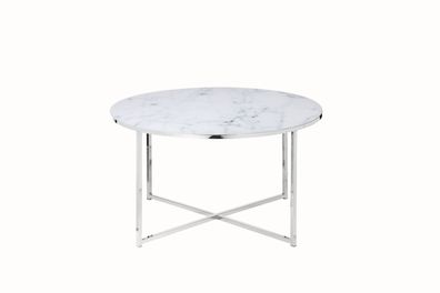 Tisch Couchtisch Durchmesser 80 cm Metall und Glas Chrom/ Weiß