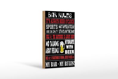 Holzschild Spruch 12x18 cm Bar rules Bier my bar my rules Deko Schild