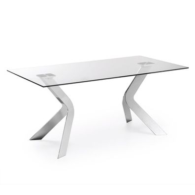 Tisch Westport 180 x 90 cm aus Glas und verchromten Stahlbeinen