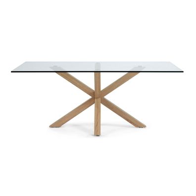 Tisch Argo 200 x 100 cm Glasplatte und Stahlbeinen mit Holzeffekt