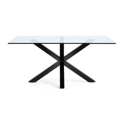 Tisch Argo 180 x 100 cm mit Glasplatte und schwarzen Stahlbeinen