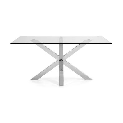 Tisch Argo 200 x 100 cm mit Glasplatte und Beinen aus Edelstahl