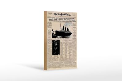 Holzschild Zeitung 12x18 cm New York Times Titanic sinks Deko Schild