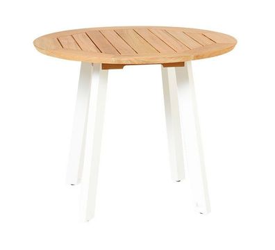 Diana Tisch Rund Durchmesser 95 cm aus Teakholz Natur Beine Alu Weiß