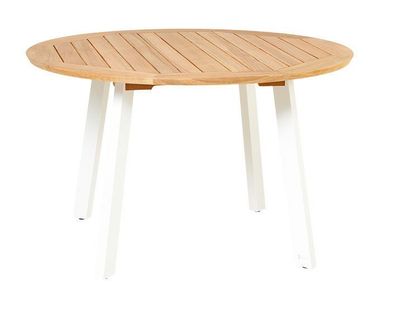 Diana Tisch Rund Durchmesser 125 cm aus Teakholz Natur Beine Alu Weiß