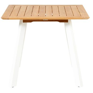 Luna Tisch quadratisch 90x90 cm aus Teakholz Beine Aluminium Weiß