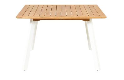 Luna Tisch quadratisch 120x120 cm aus Teakholz Beine Aluminium Weiß