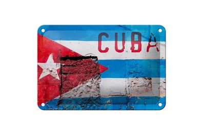 Blechschild Flagge 18x12cm Cuba Fahne auf eine Mauer Metall Deko Schild