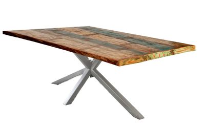 TABLES&CO Tisch 240x100 Altholz Bunt Metall Antiksilber