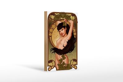 Holzschild Pin up 12x18 cm sexy Frau Girl Efeu Piercing Deko Schild