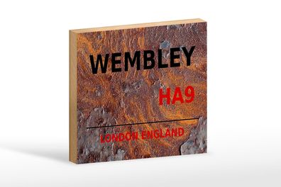 Holzschild London 18x12 cm England Wembley HA9 rust Holz Deko Schild