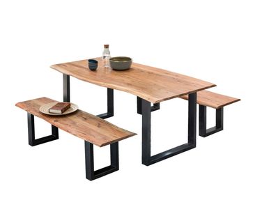 TABLES&Co Tischgruppe 180x90 Akazie Natur Stahl Schwarz