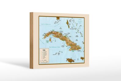 Holzschild Cuba 18x12 cm Landkarte Holz Deko Schild