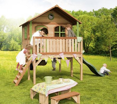 Spielhaus mit Veranda und Rutsche aus Zedernholz 377x274x200