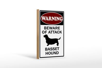 Holzschild Hinweis 12x18 cm beware of attack Basset Hound Deko Schild
