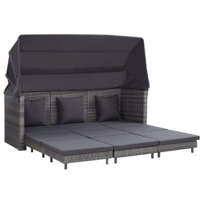 3-Sitzer-Schlafsofa mit Dach aus Polyrattan Grau