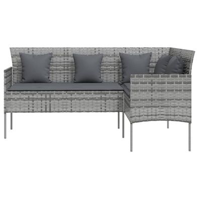 Sofa in L-Form in Grau aus Polyrattan mit Kissen