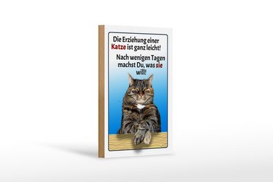 Holzschild Spruch 12x18cm die Erziehung einer Katze leicht Deko Schild