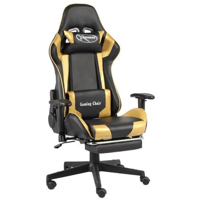 Drehbarer Gaming-Stuhl mit Fußstütze in Gold aus PVC