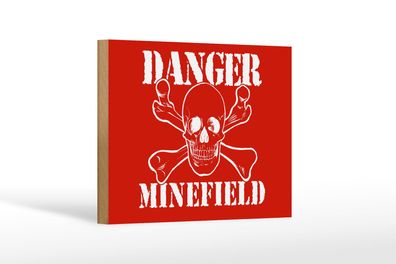 Holzschild Hinweis 18x12 cm Danger Minefield Schädel Deko Schild