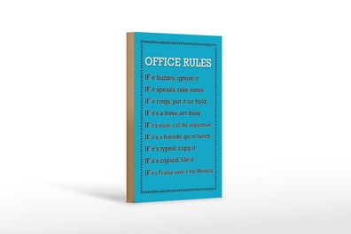 Holzschild Spruch 12x18 cm Office Rules Office Regeln Deko Schild