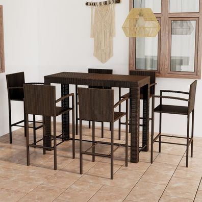 7-tlg. Garten-Bar-Set mit Armlehnen Poly Rattan Braun