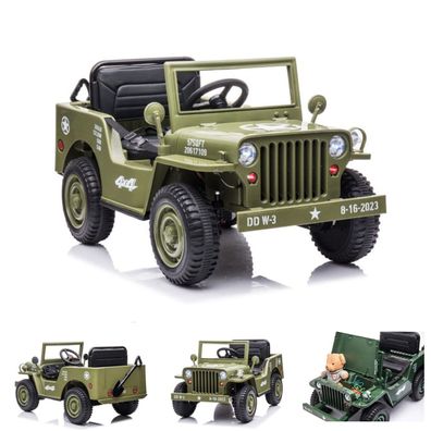 ES-Toys Kinder Elektrofahrzeug Offroad Militär, Allradantrieb, EVA-Reifen, MP3