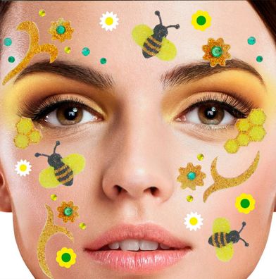 Glitter Gesichts Tattoo Biene Insekten Sommerwiese Kostüm Karneval Fasching