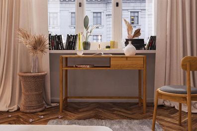 Schreibtisch Zola aus Wildeiche massiv 120x46 cm mit Schublade