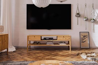 TV-Board Zola Wildeiche massiv 160x59 cm mit 2 Schubladen