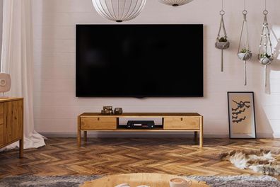 TV-Board Zola Wildeiche massiv 160x39 cm mit 2 Schubladen