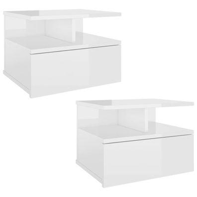 Hängender Nachttisch 2er-Set Hochglanz-Weiß Holzwerkstoff mit Schublade und Fach