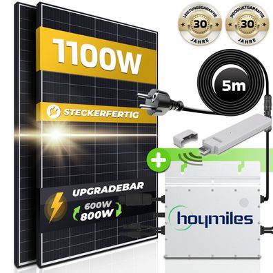 Solaranlage 1100W Balkonkraftwerk Hoymiles Wechselrichter 600W Upgradebar 800W SMART