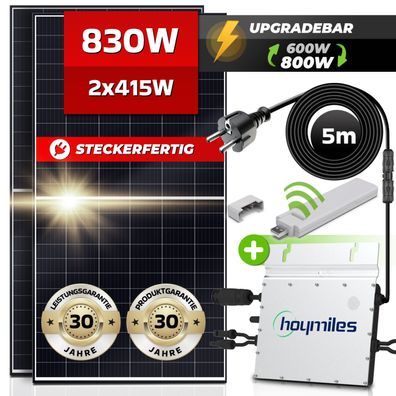 Solaranlage 830W Balkonkraftwerk Hoymiles Wechselrichter 600W Upgradebar 800W SMART