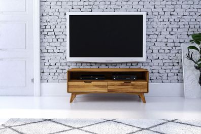 TV-Board Gerg aus Wildeiche massiv 120x40x48 mit 2 Schubladen und offenem Fach