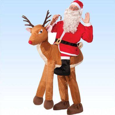 Kostüm reitender Weihnachtsmann auf Rentier Huckepack Tierkostüm