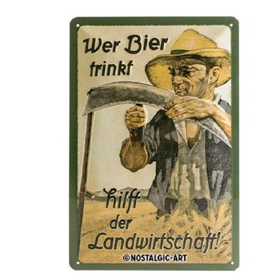 Nostalgic-Art - Blechschild 20 x 30cm - Open Bar - Wer Bier trinkt hilft der Landw...