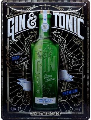 Nostalgic-Art - Blechschild 30 x 40 cm - Open Bar - Gin & Tonic Green Edition