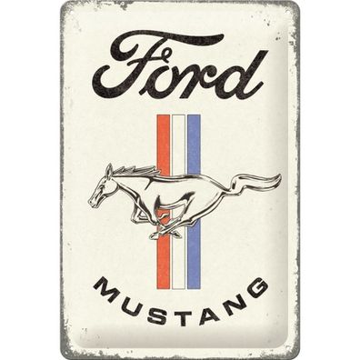Nostalgic-Art - Blechschild 20 x 30cm - Ford - Ford Mustang Horse & Stripes Logo