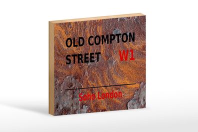 Holzschild London 18x12cm Soho Old Compton Street W1 Deko Schild