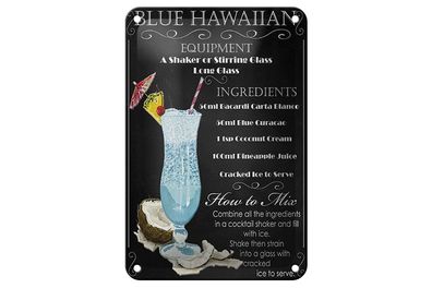 Blechschild Alkohol 12x18 cm blue hawaiian ingredients Deko Schild