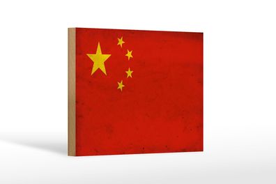 Holzschild Flagge 18x12 cm China Fahne Holz Wanddeko Deko Schild