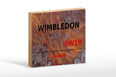 Holzschild London 18x12 cm Wimbledon SW19 rust Holz Deko Schild