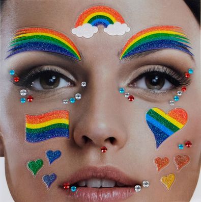 Glitter Gesichts Tattoo Regenbogen Rainbow Pride Face Body Fasching Karneval