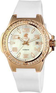 Carucci Armbanduhr Damen Uhr Automatik Glasboden Elegant Kautschuk weiß rosegold