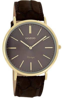 ooZoo Armbanduhr C7328 Slim Vintage Flach Herren Damen braun 40mm Leder gold