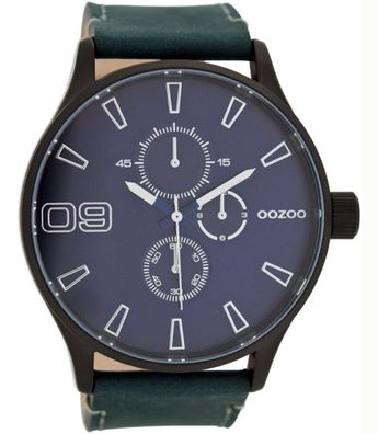 ooZoo Herren Armbandanduhr C7246 schwarz blau Ø50 mm Leder UniSex Uhr blaugrau