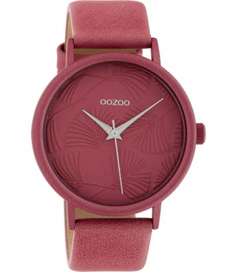 ooZoo Damen Uhr Armbanduhr C10396 Leder Ø42mm Elegante Lederarmband pink Analog