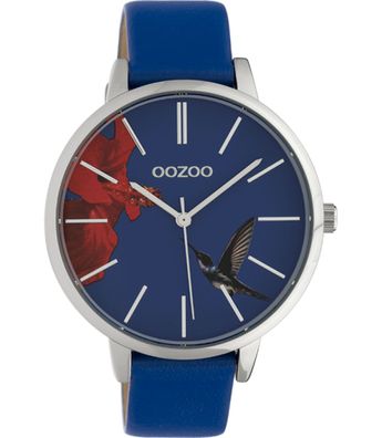 Damenuhr Armbanduhr ooZoo C10184 blau ?42 Elegante Lederarmband silber Analog